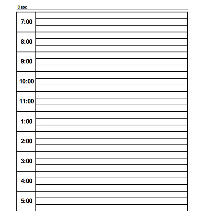 daily schedule templates pdf