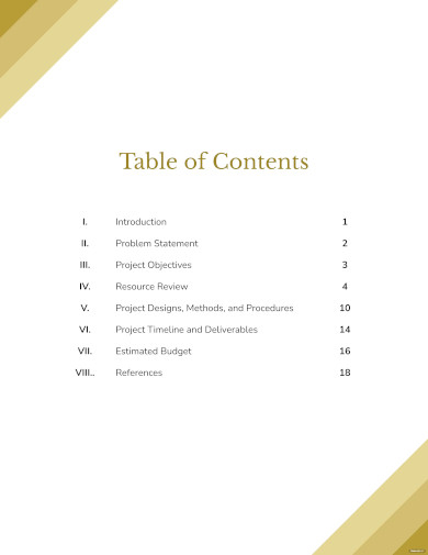 proposal table of contents template