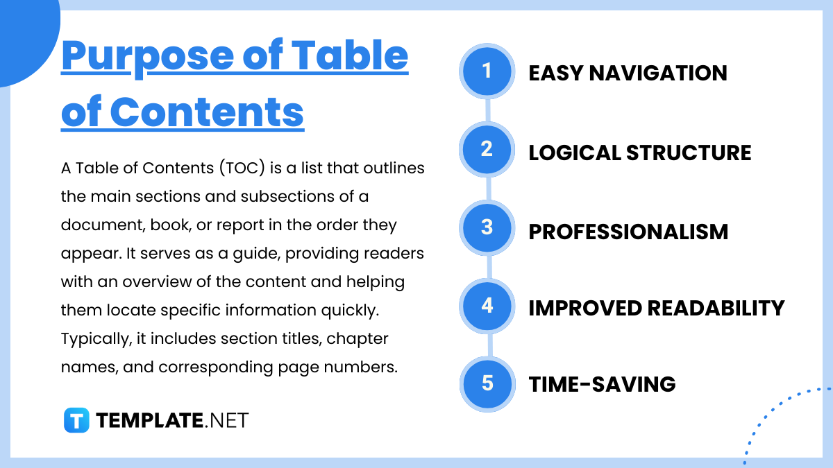 purpose of table of contents