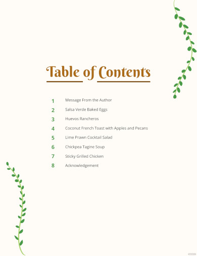 recipe table of contents template