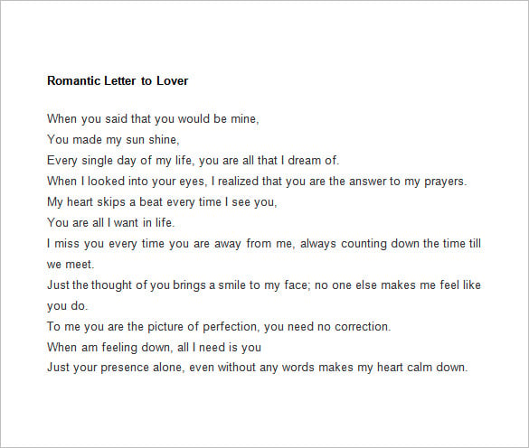romantic love letter template to lover