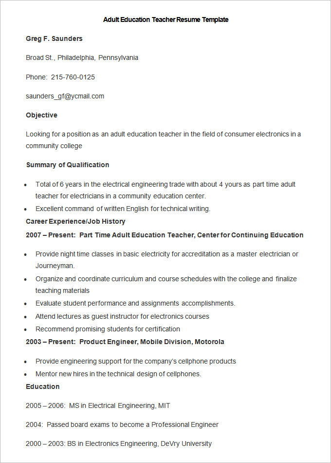 Professional qualifications teacher resume