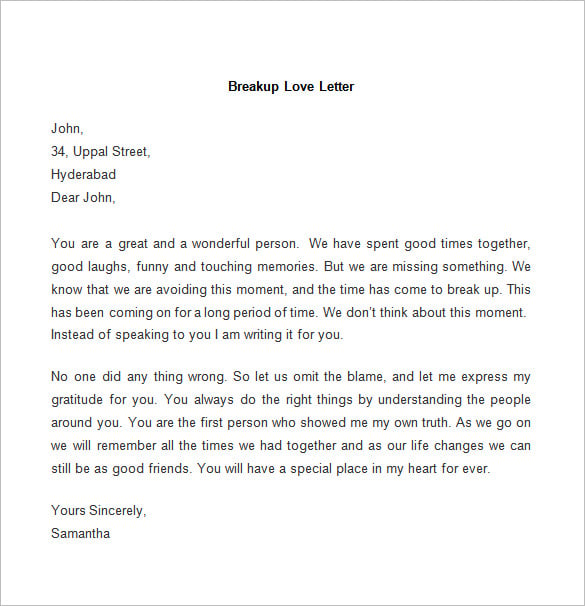 sample breakup love letter template