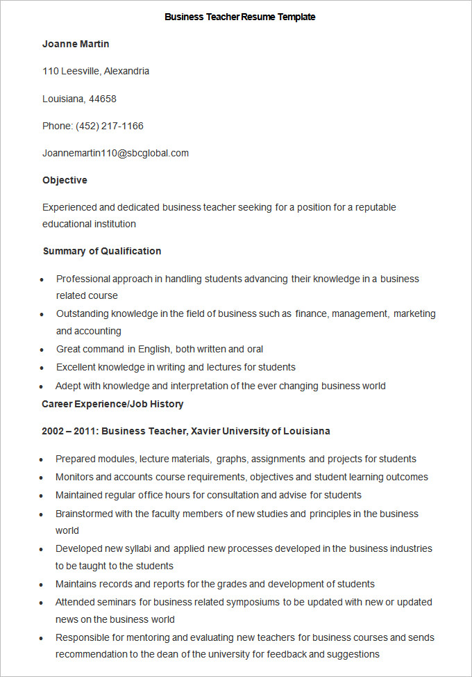 50+ Teacher Resume Templates - PDF, DOC  Free & Premium 