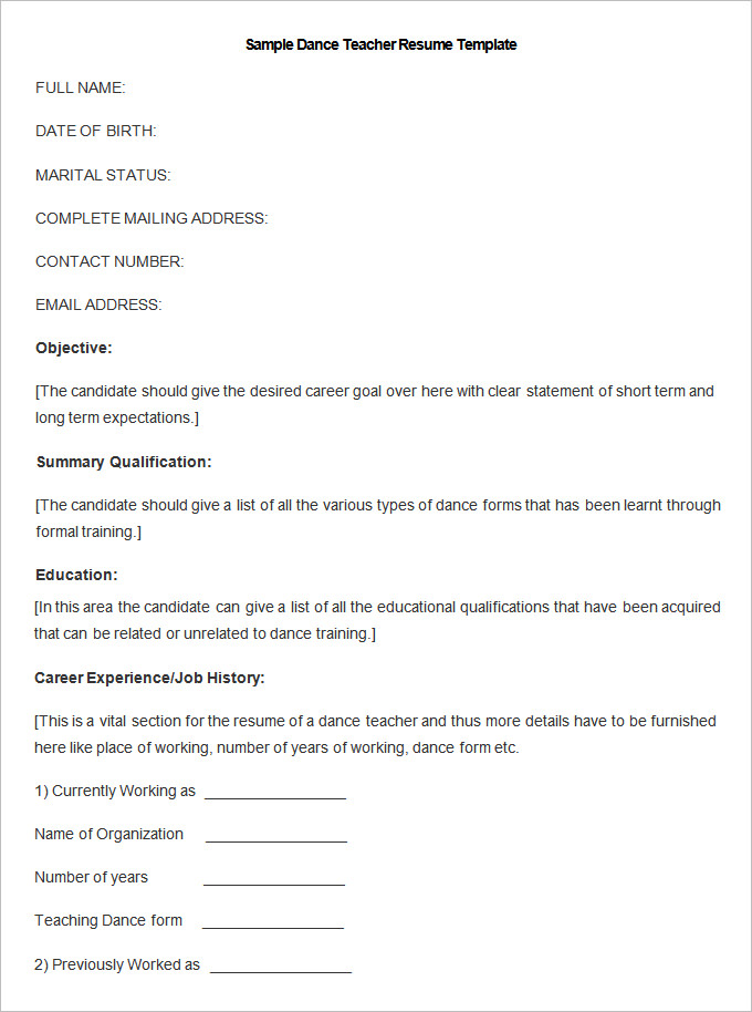 Resume Format For Freshers Teachers - B.Ed school teacher ...