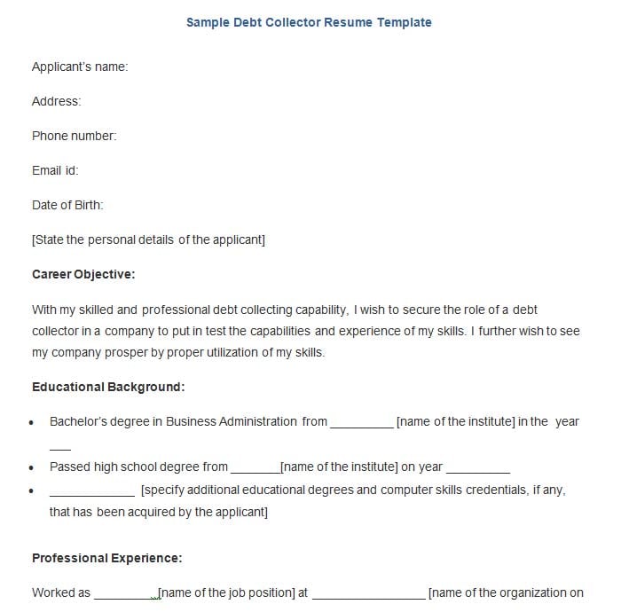 sample-debt-collector-resume-template-download