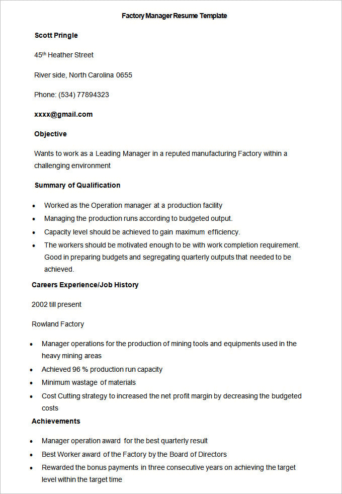 manufacturing resume template  u2013 26  free samples  examples  format download