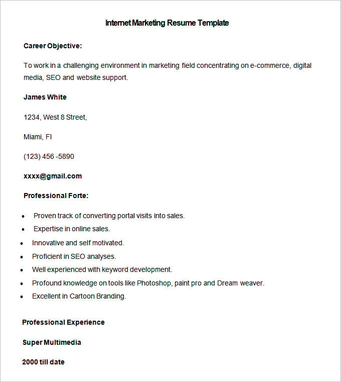 sample internet marketing resume template download