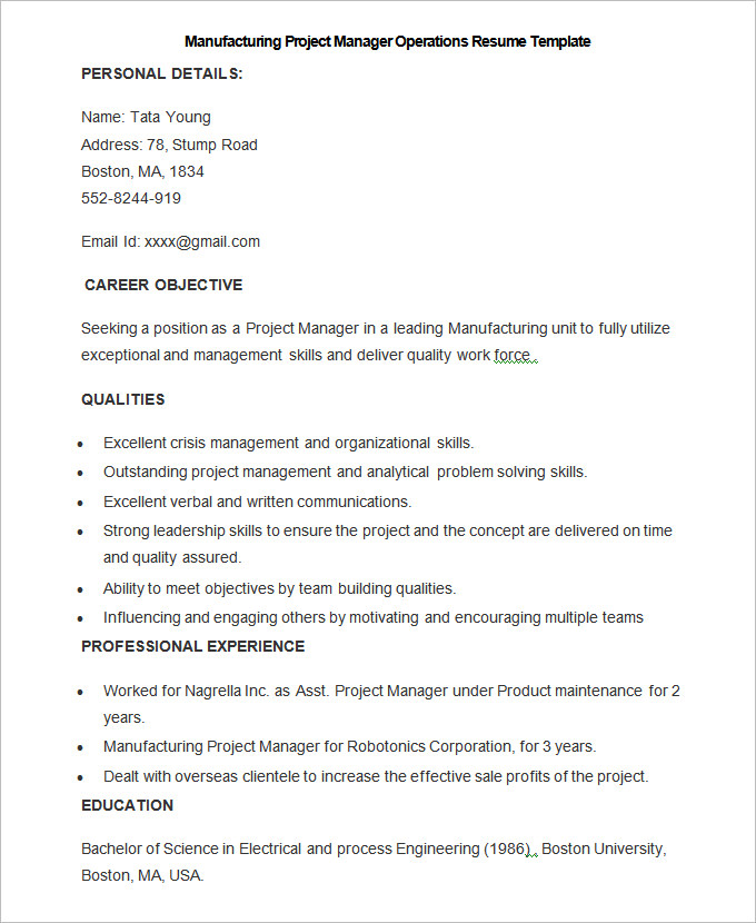 Manufacturing Resume Template – 26+ Free Samples, Examples, Format ...