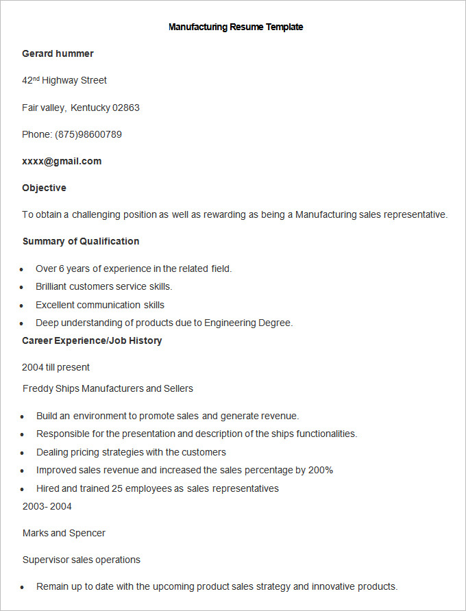 Resume Template Manufacturing Webcsulb Web Fc2 Com