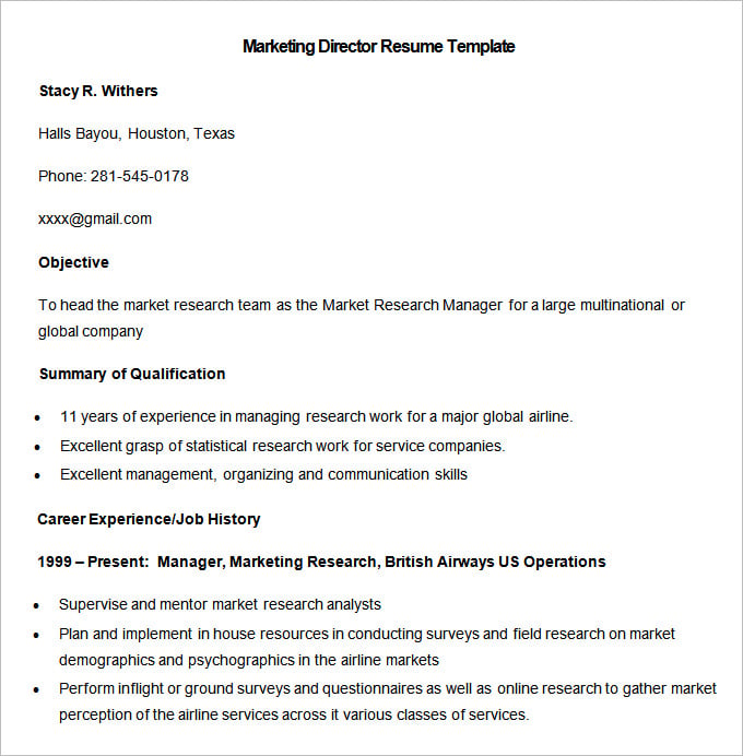 sample marketing director resume template download