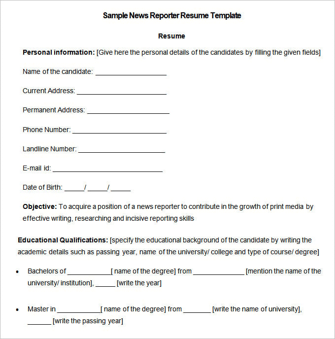 sample news reporter resume template download1
