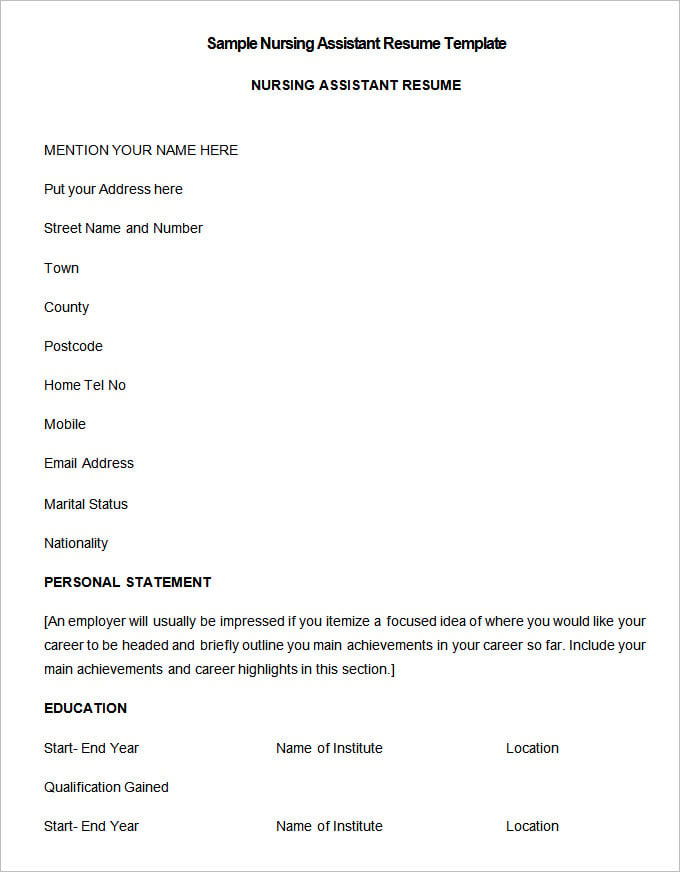 sample nursing assistant resume template download