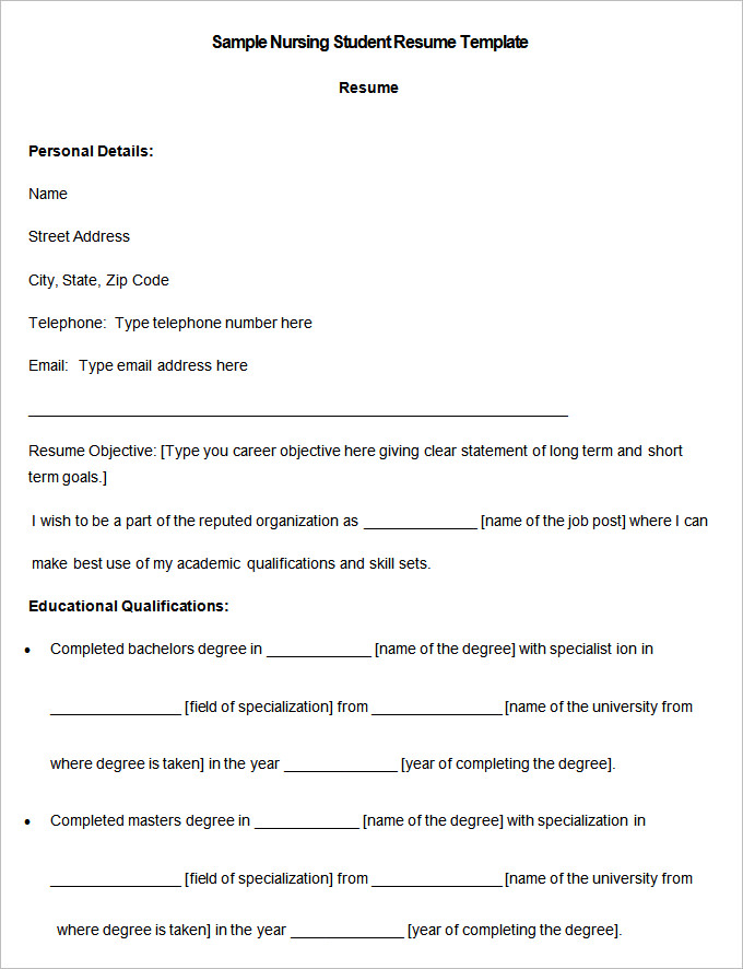 sample nursing student resume template download