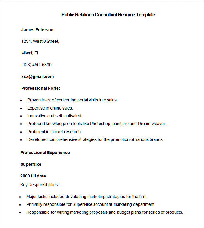 sample public relations consultant resume template download