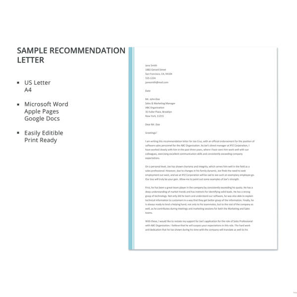 letter of recommendation samples