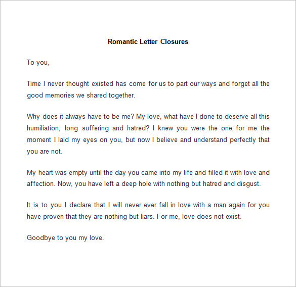 sample romantic letter closures