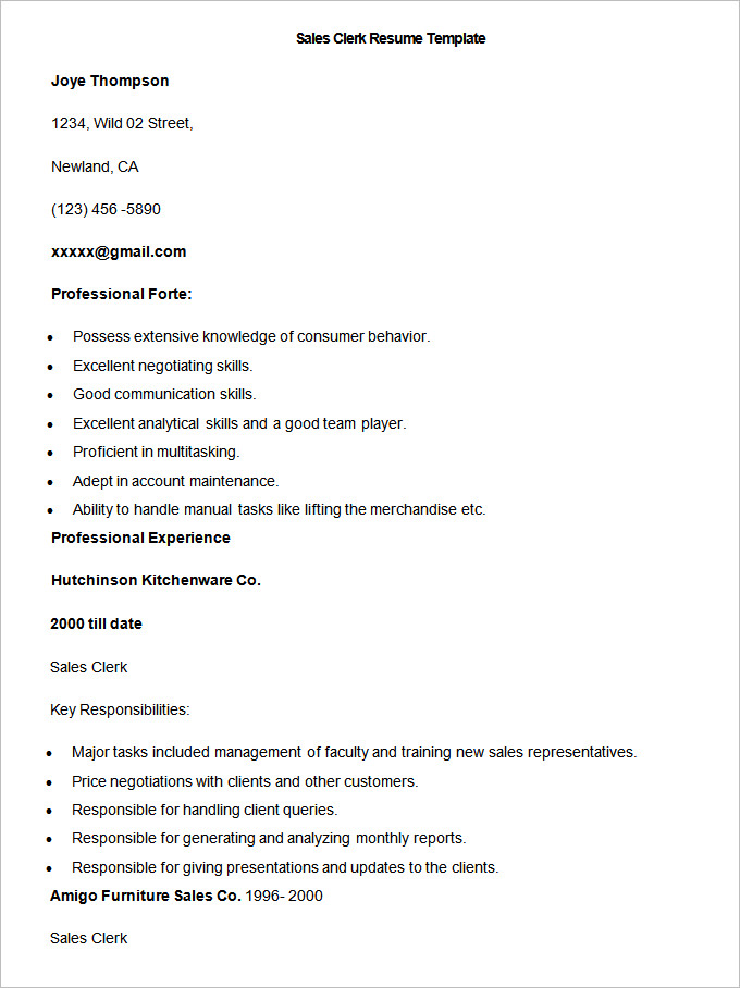 Retail sales clerk resume