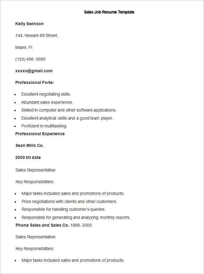 Sales Resume Template 41 Free Samples Examples Format Download