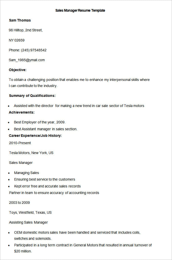 sales resume template  u2013 41  free samples  examples  format