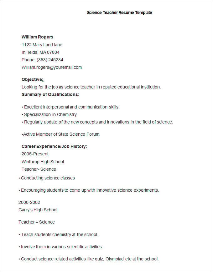 Resume in international standard in teaching profession