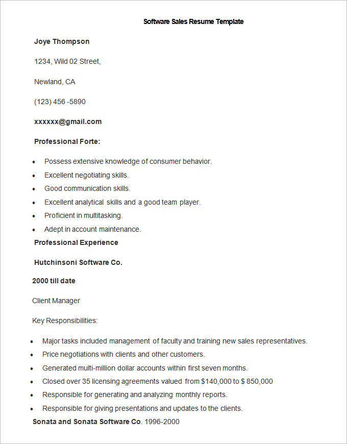 sample software sales resume template