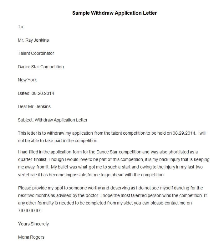 Letter application template