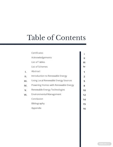 seminar table of contents template