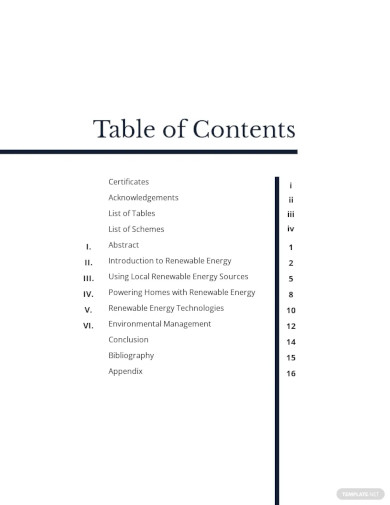 assignment table of contents example