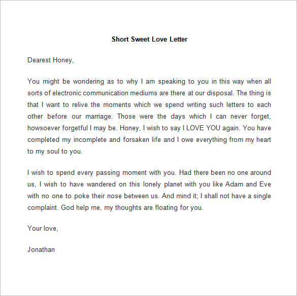 short sweet love letter template