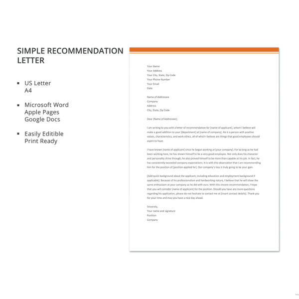 30+ Recommendation Letter Templates - PDF, DOC