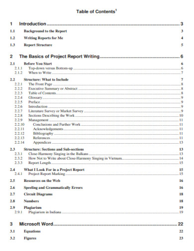 table of content report