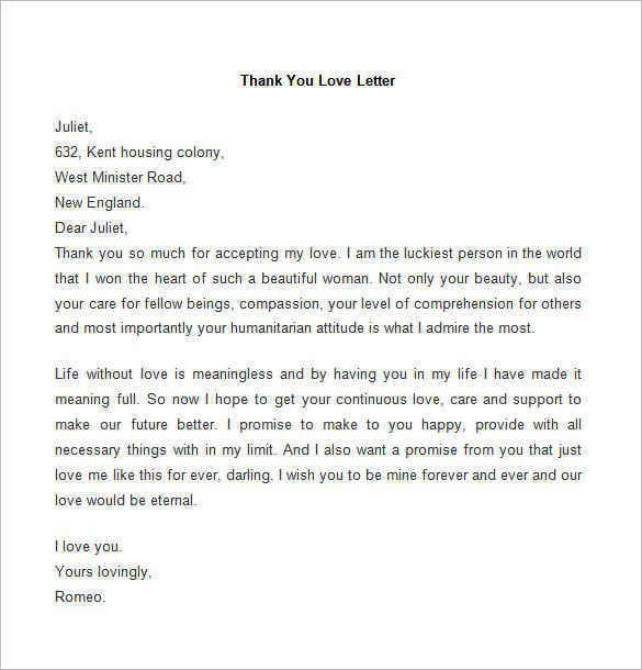 thank you love letter template
