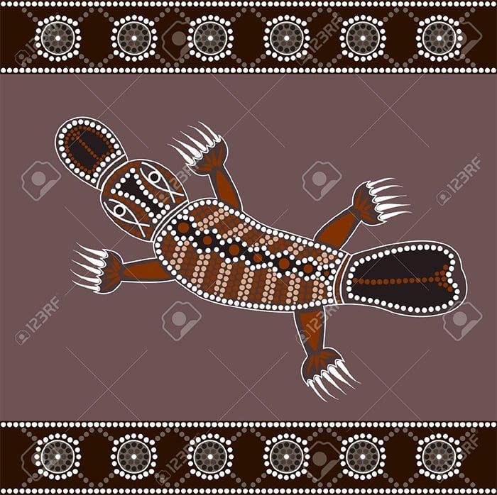 aboriginal style of dot painting depicting platypus