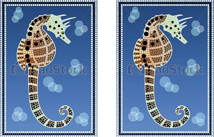 aboriginal style of dot painting depicting seahorse