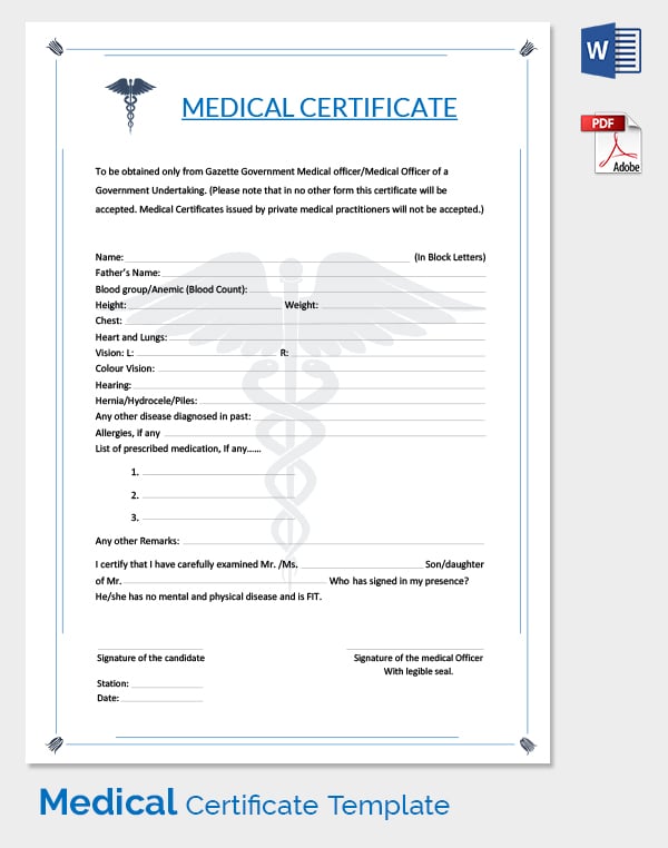 Medical Certificate Template 20+ Free Word, PDF