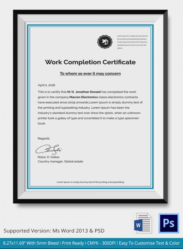 certificate of completion template 31 free word pdf