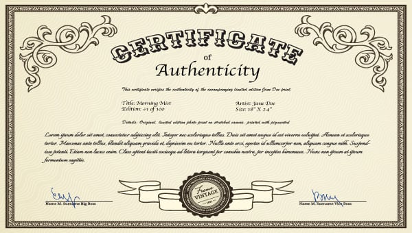 free certificate of authenticity word template