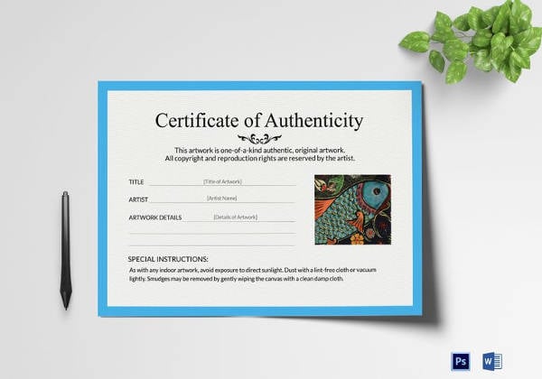 Certificat d'authenticité de l'œuvre