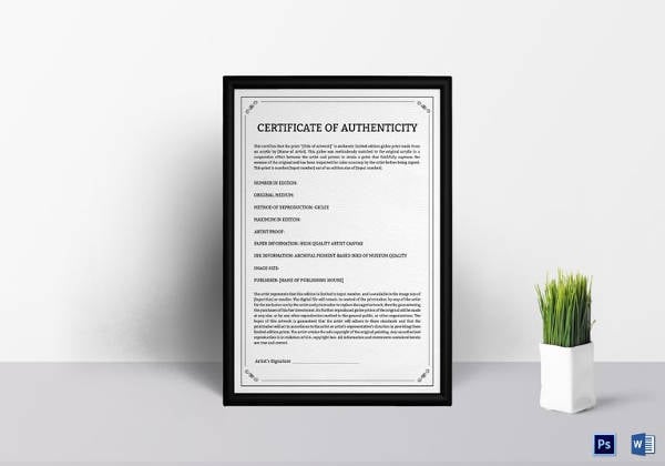 authenticity certificate template in ipages