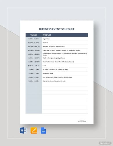 business event schedule template