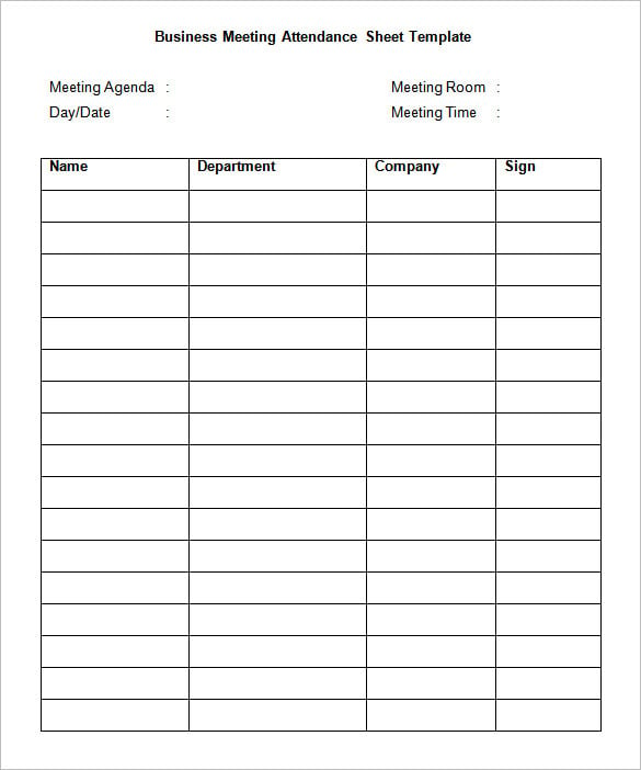 business meeting attendance sheet template