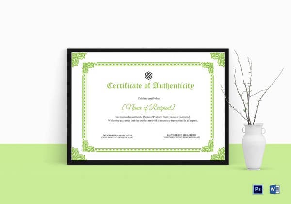 certificaat van echtheid template in photoshop