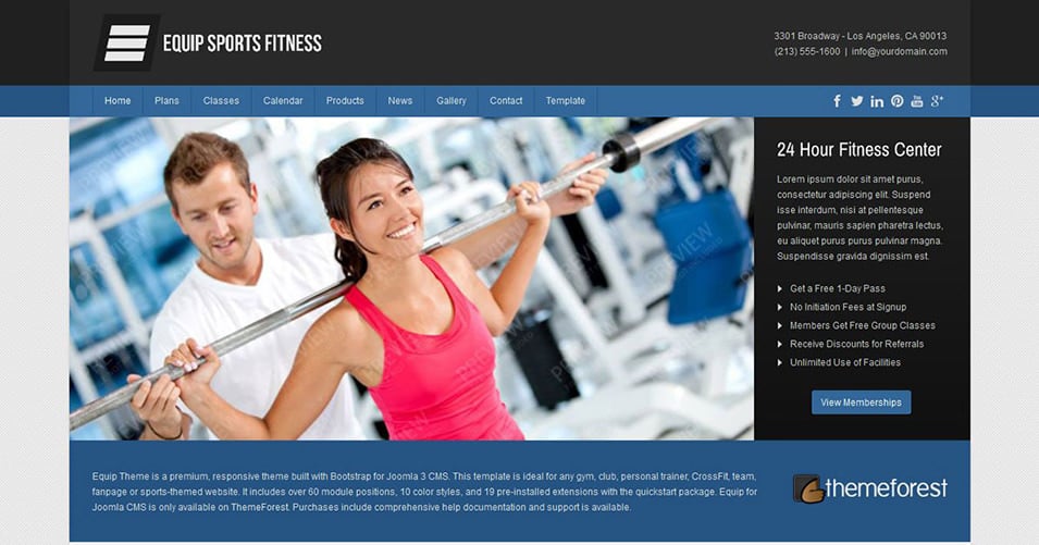 equip joomla sports and fitness theme