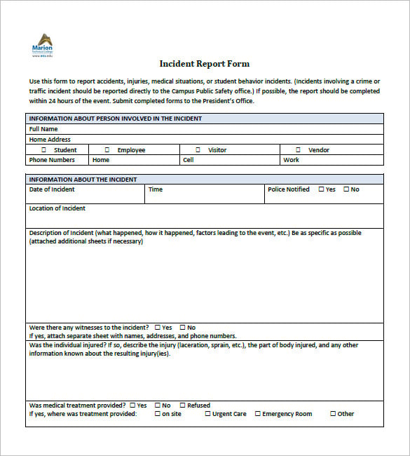 example of incident report