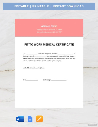 fit to work medical certificate template