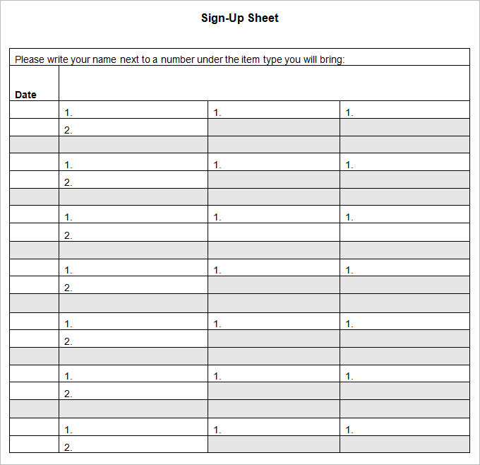 food sign up sheet template