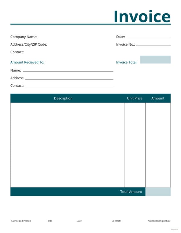 Free Blank Commercial Invoice Format Template