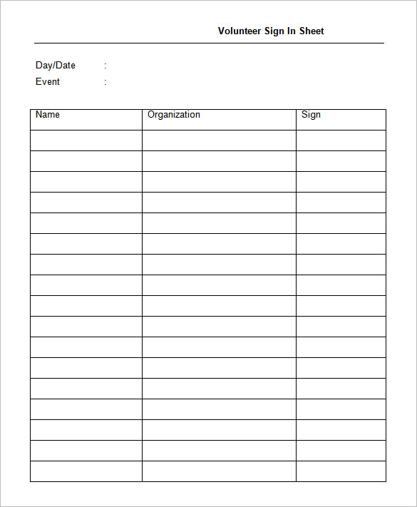 free volunteer sign in sheet word doc