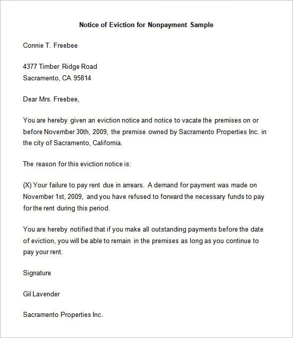 nonpayment eviction letter template